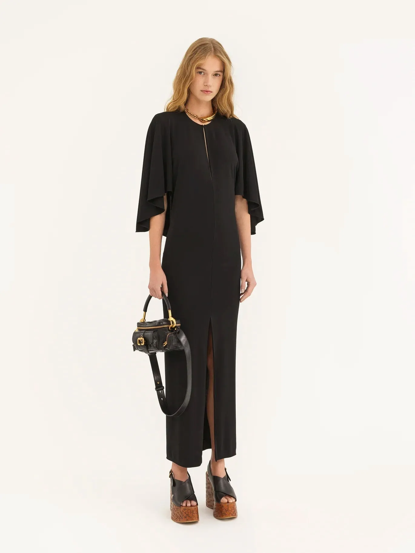 Long Cape Dress in Fluid Crêpe Jersey