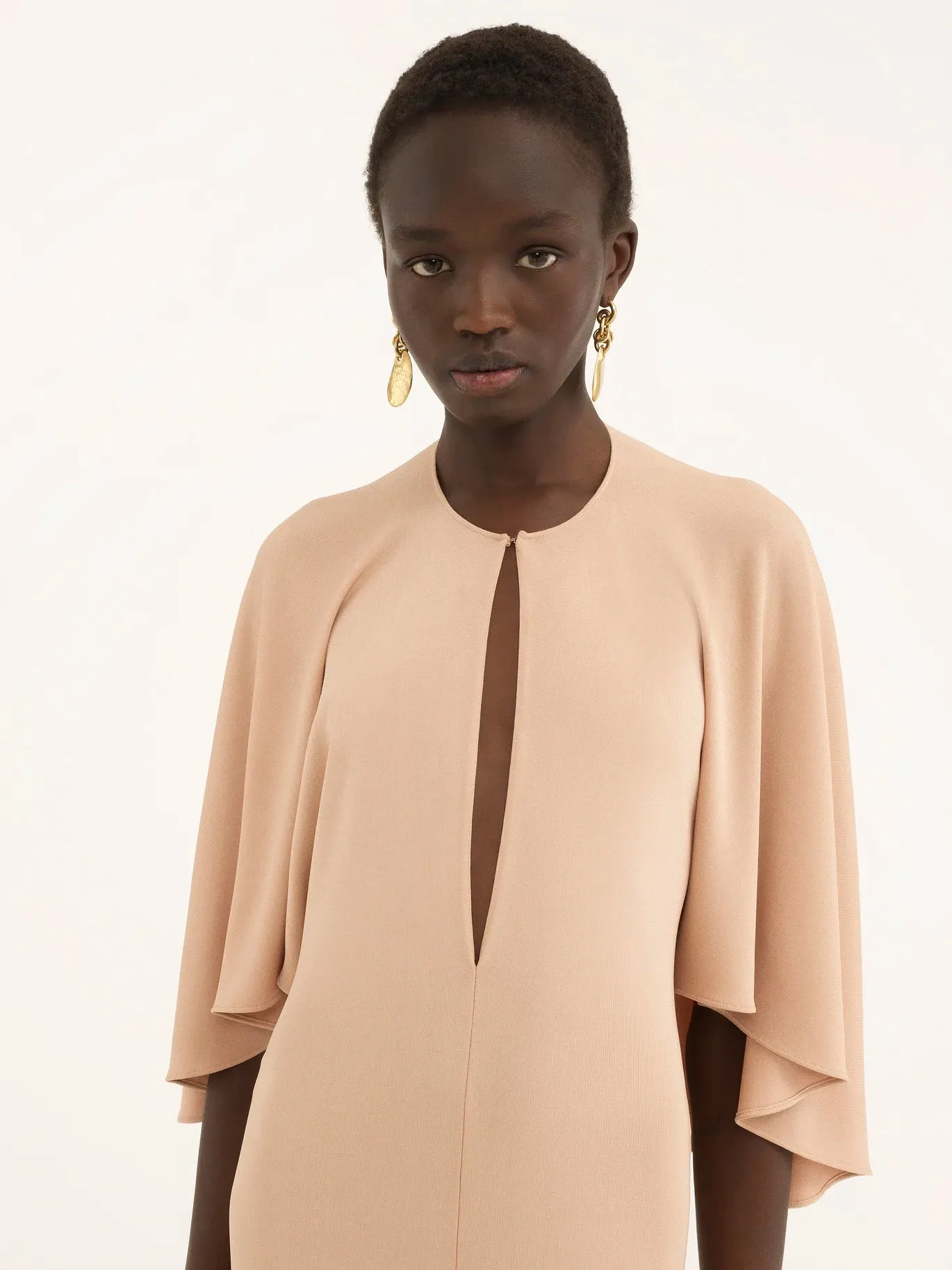 Long Cape Dress in Fluid Crêpe Jersey