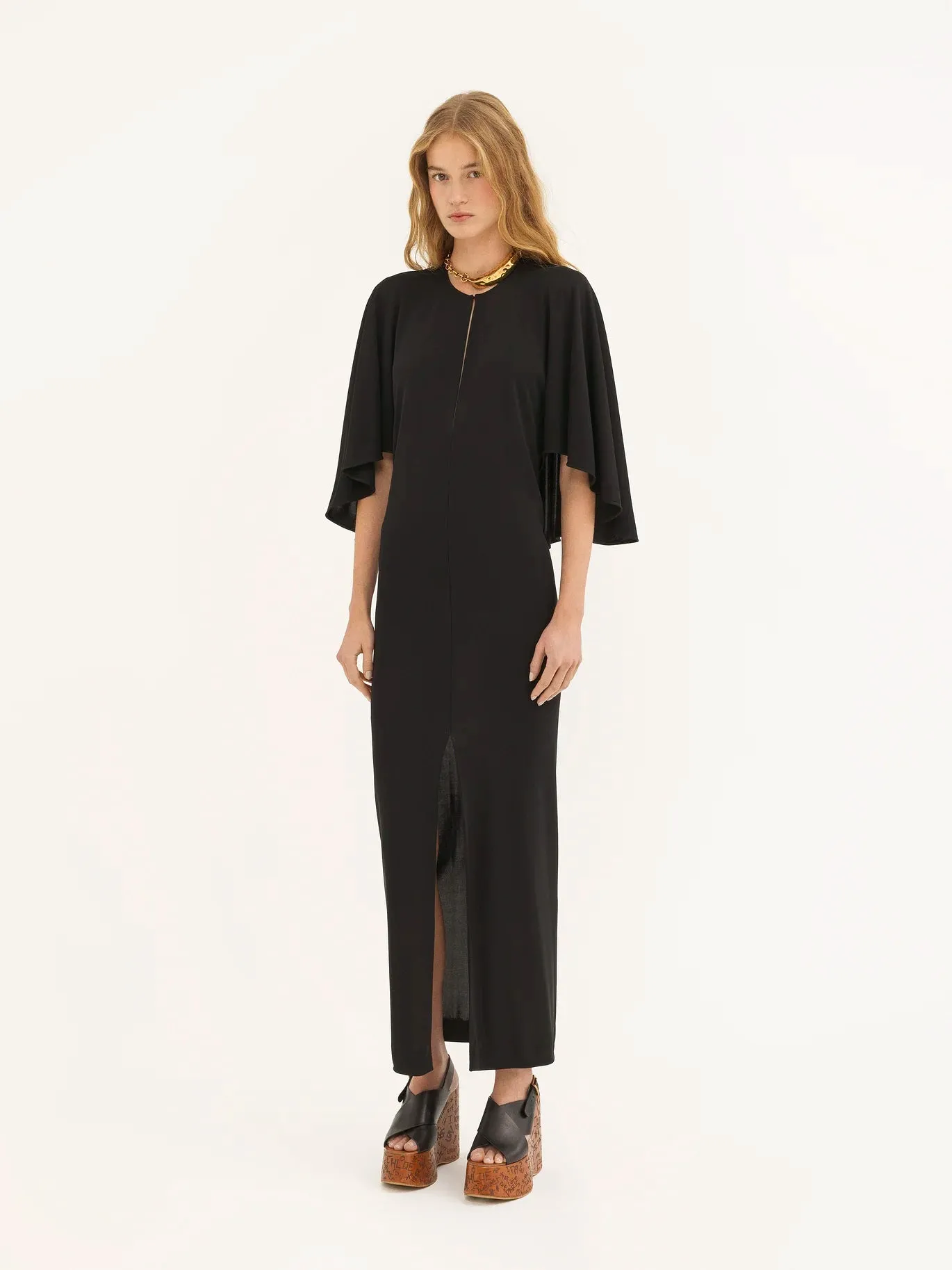 Long Cape Dress in Fluid Crêpe Jersey