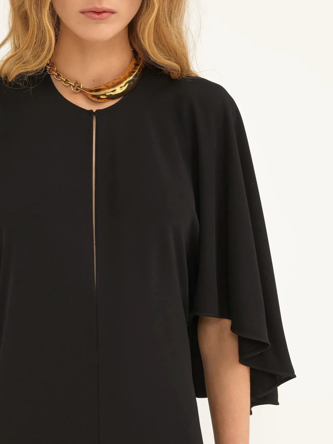 Long Cape Dress in Fluid Crêpe Jersey