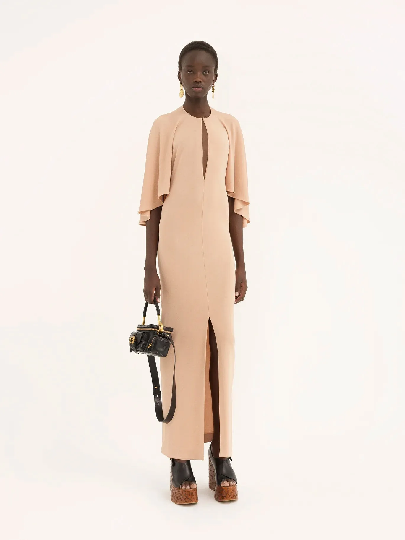 Long Cape Dress in Fluid Crêpe Jersey
