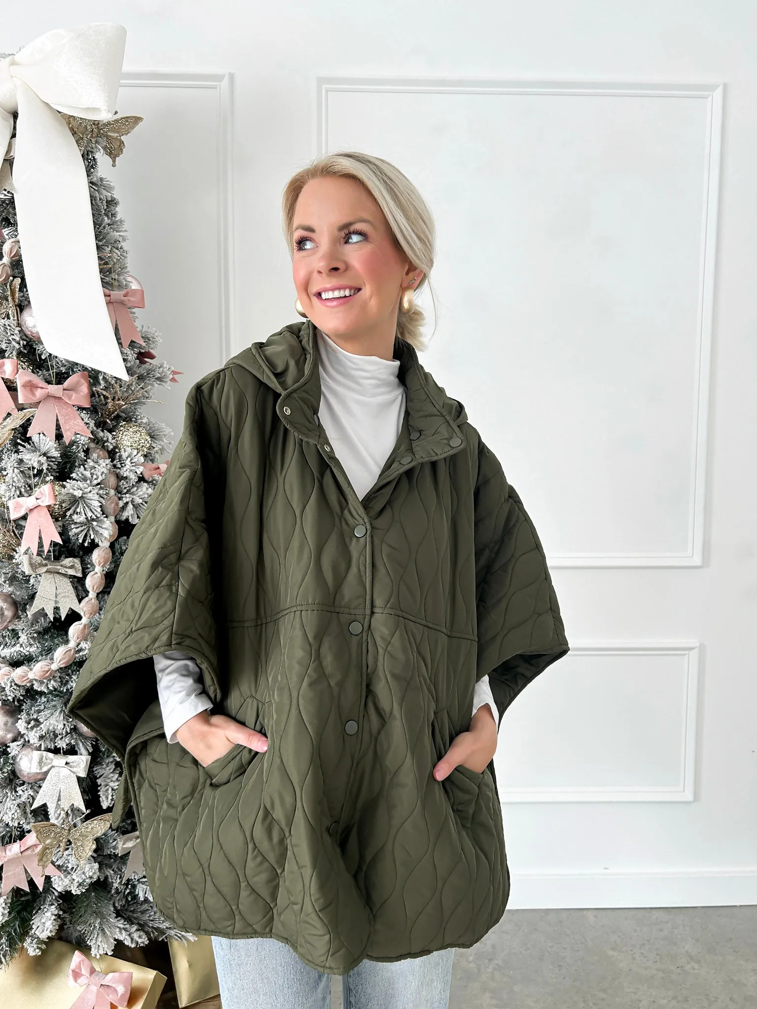Luxe Layers Olive Quilted Cape FINAL SALE