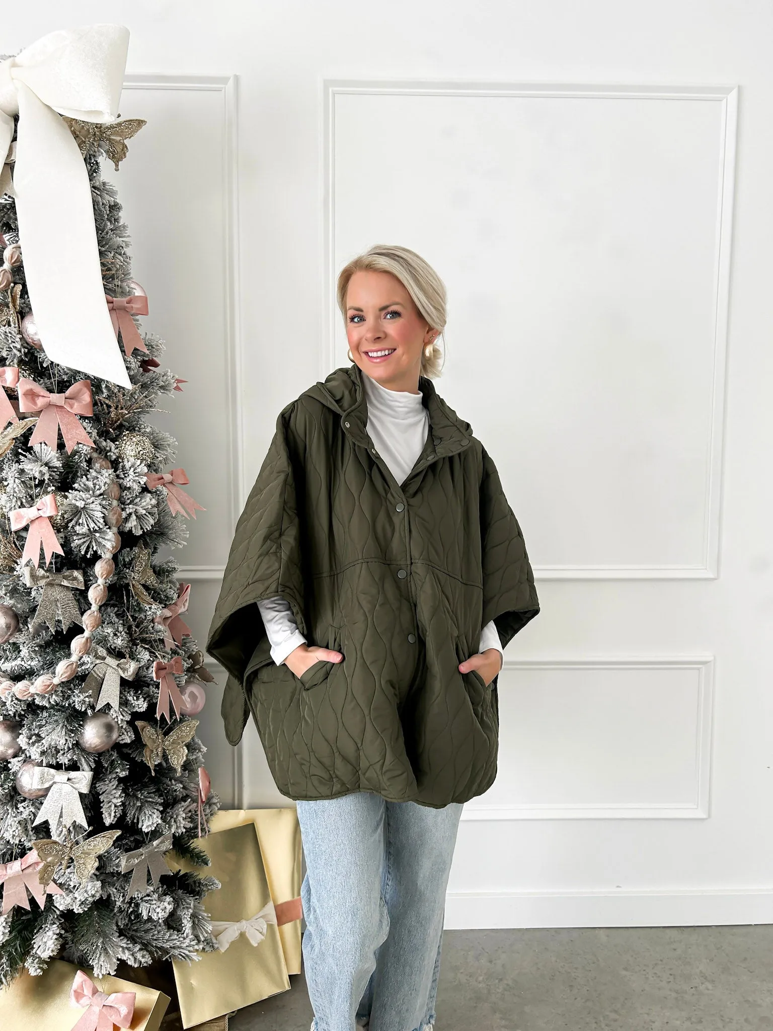 Luxe Layers Olive Quilted Cape FINAL SALE