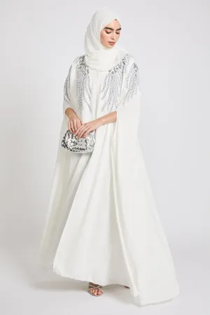 Luxury Pearls & Crystals Embellished Cape - Royal White