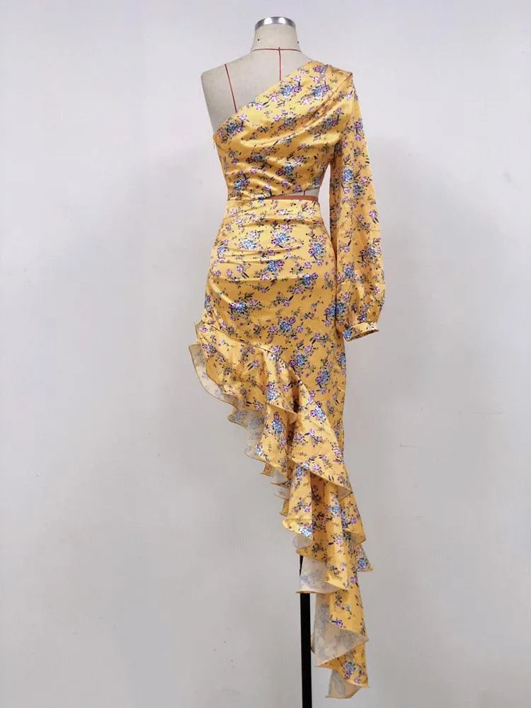 Maribel Floral Irregular Ruffle Dress