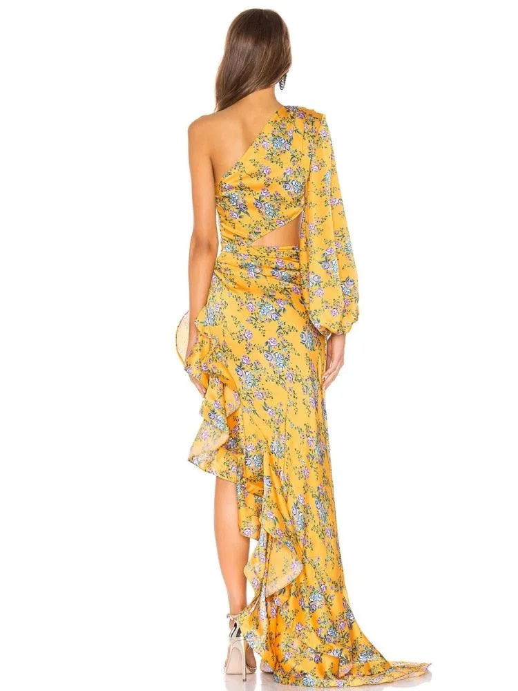 Maribel Floral Irregular Ruffle Dress