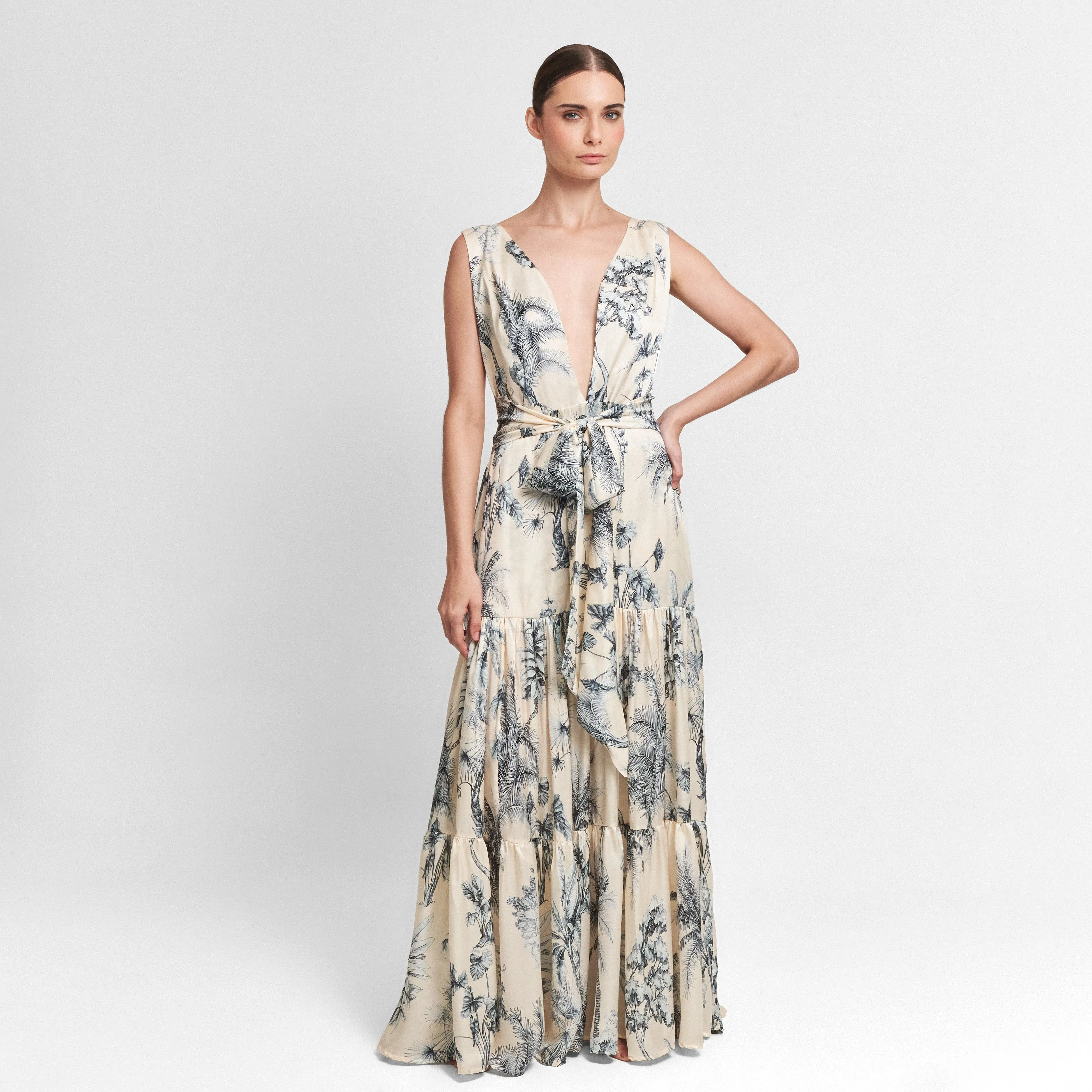 MAXI DRESS SILK VISCOSE GRASSE BLEUE 271