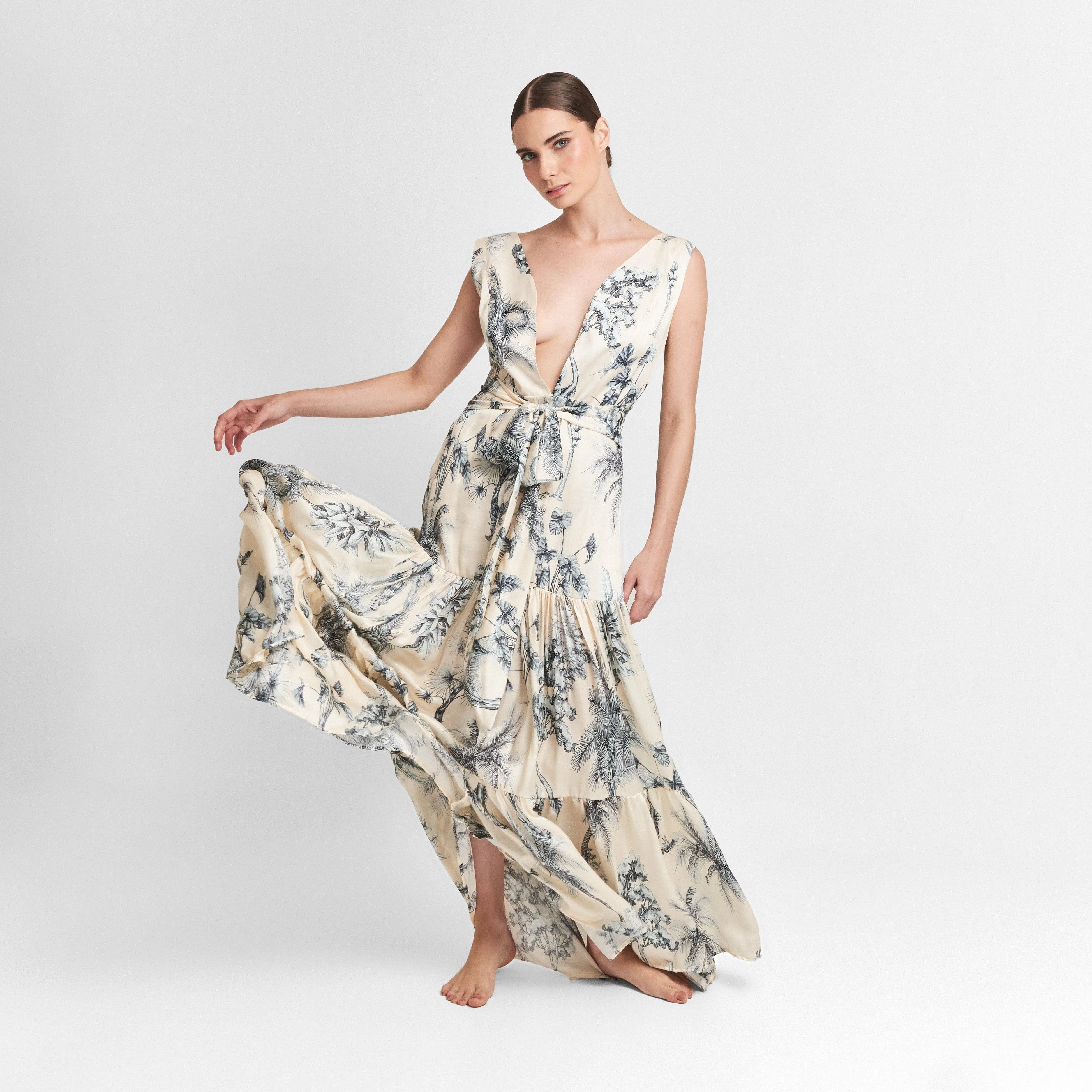MAXI DRESS SILK VISCOSE GRASSE BLEUE 271