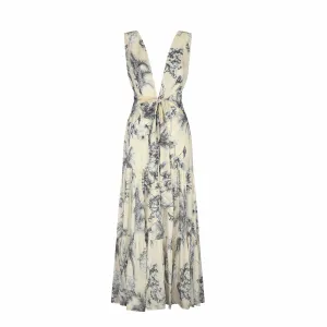 MAXI DRESS SILK VISCOSE GRASSE BLEUE 271
