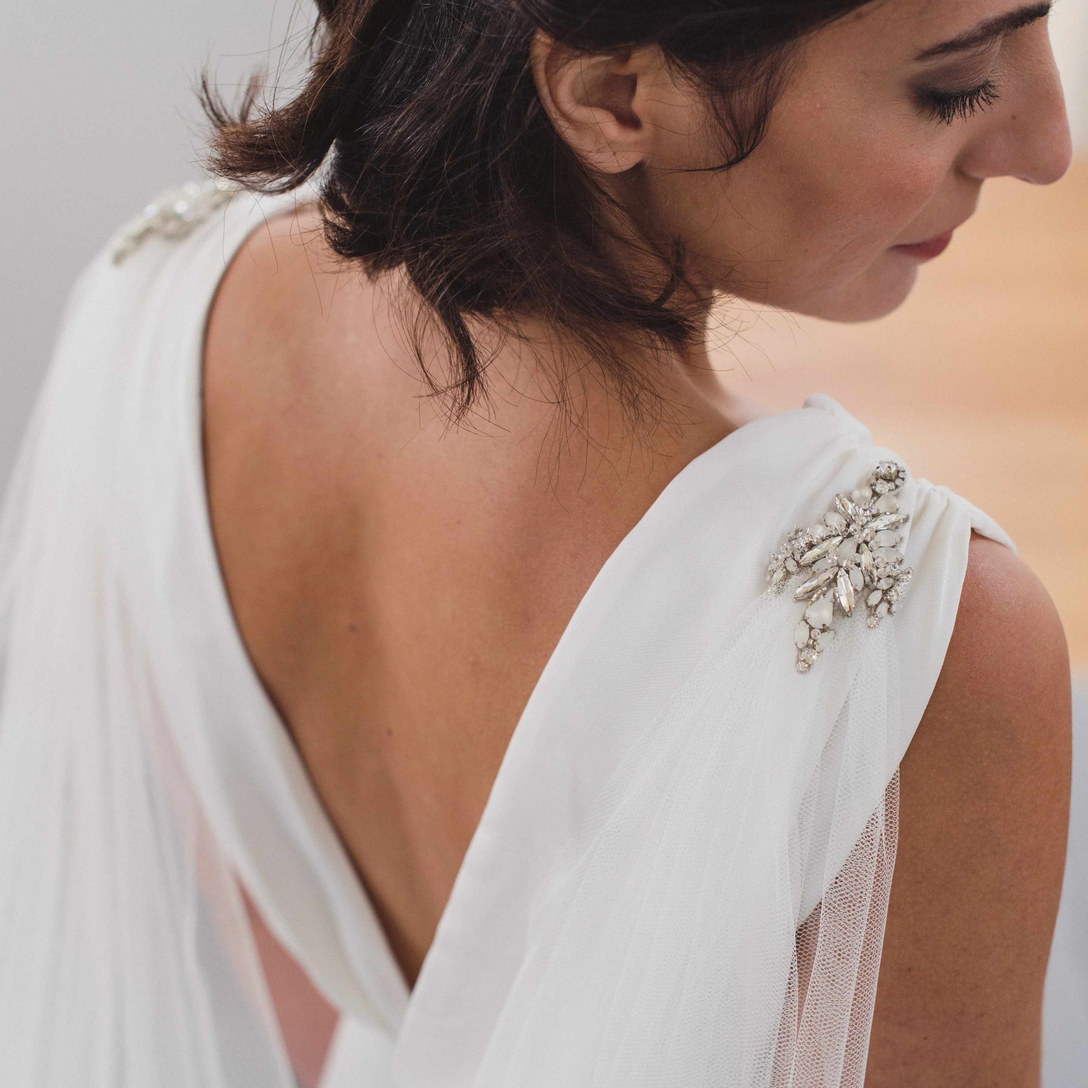 MAYA | Soft draped bridal cape with crystal and bead detail