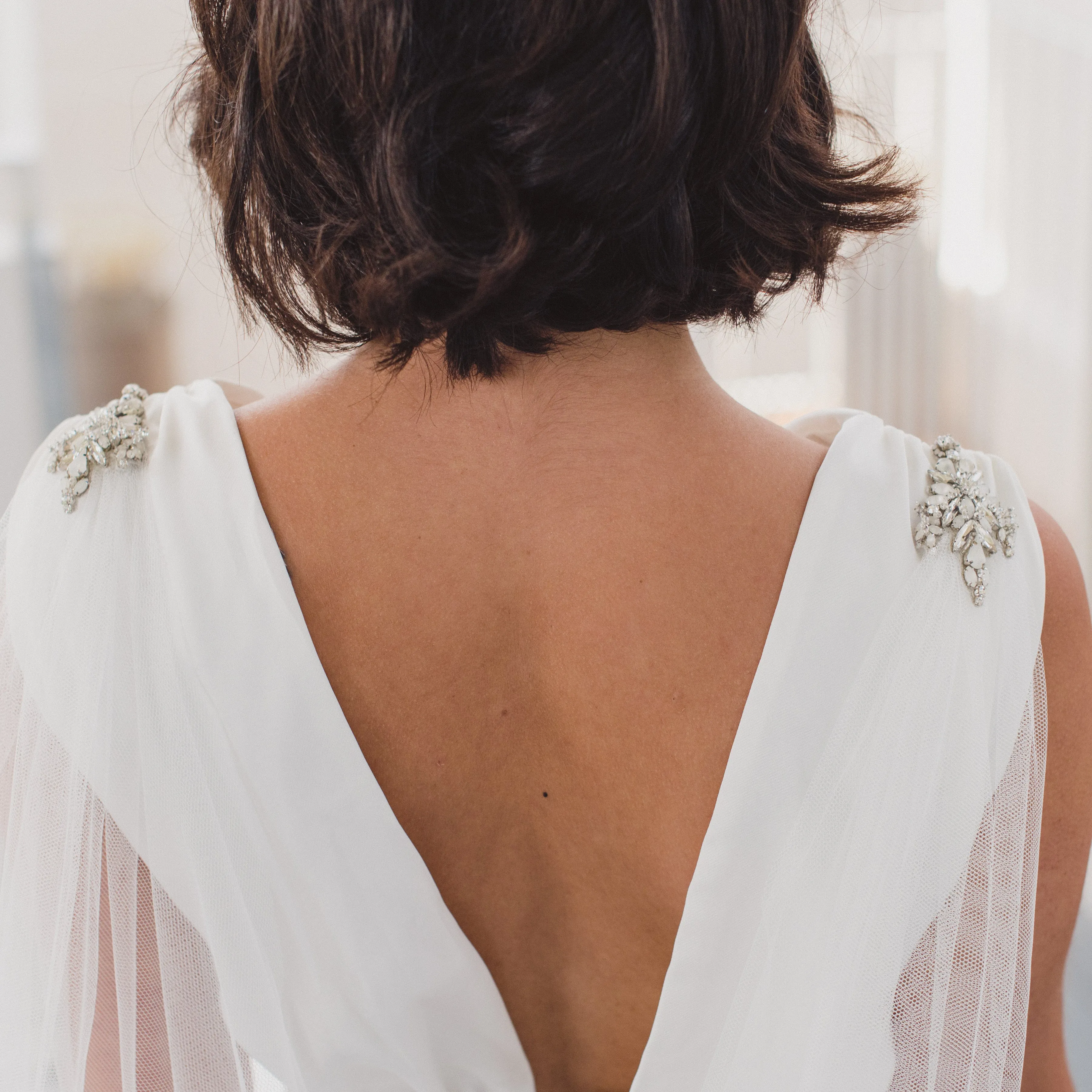 MAYA | Soft draped bridal cape with crystal and bead detail