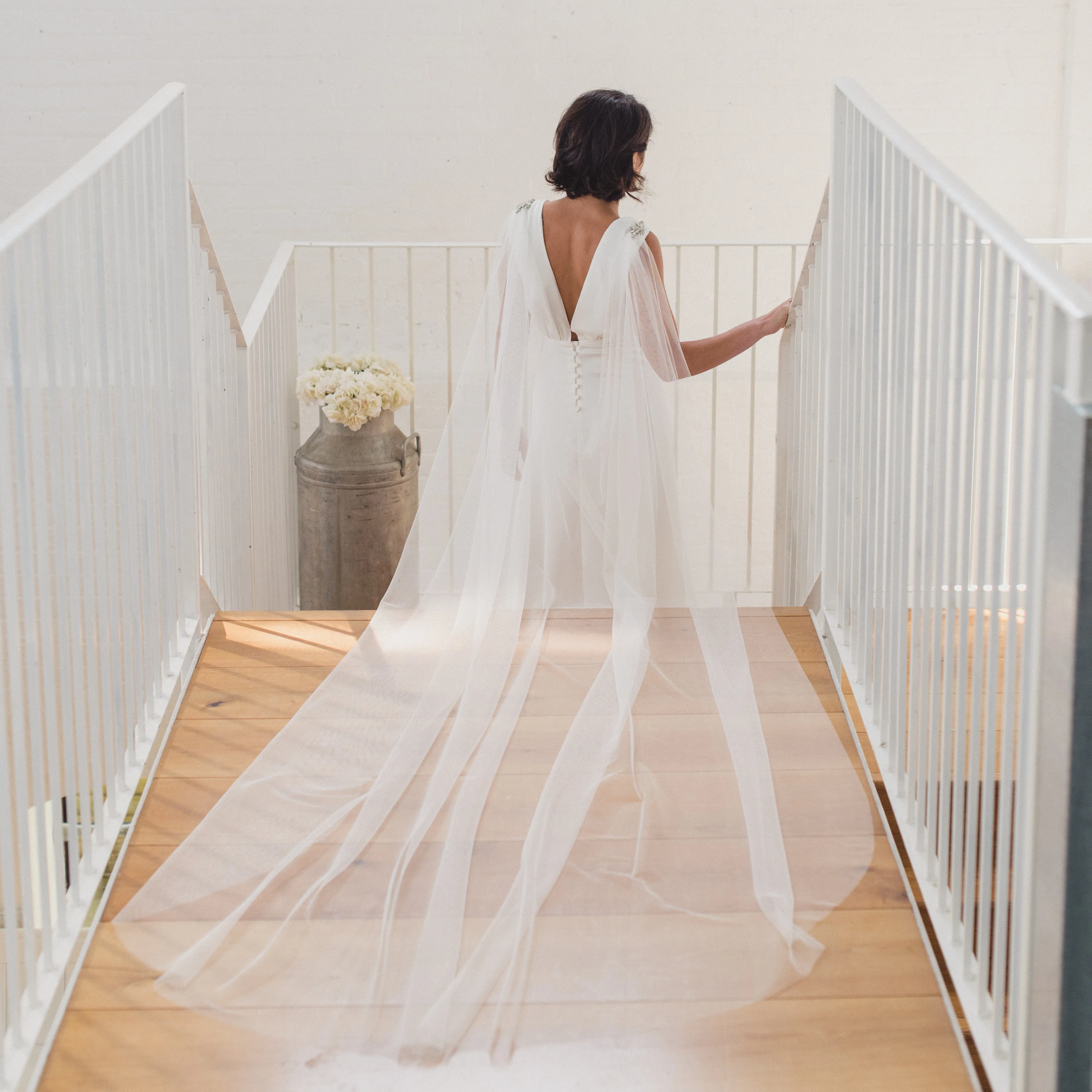 MAYA | Soft draped bridal cape with crystal and bead detail