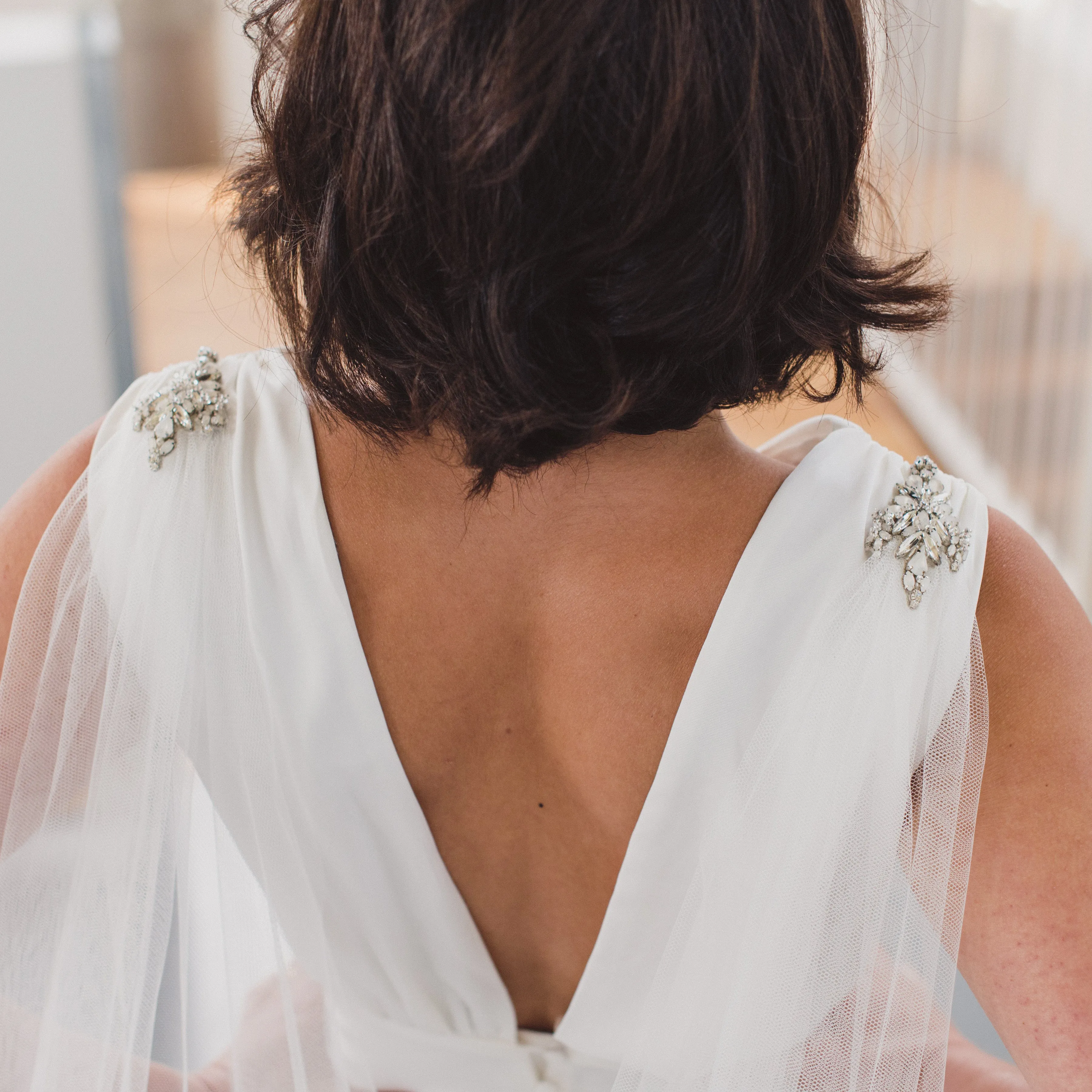 MAYA | Soft draped bridal cape with crystal and bead detail