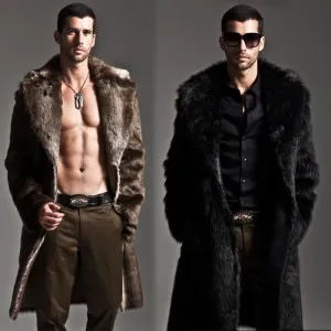 Men Fur Coat Winter Faux Fur Outwear On One Sides Coat Mens Punk Parka Jackets