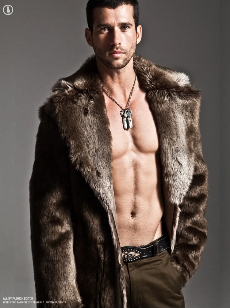 Men Fur Coat Winter Faux Fur Outwear On One Sides Coat Mens Punk Parka Jackets