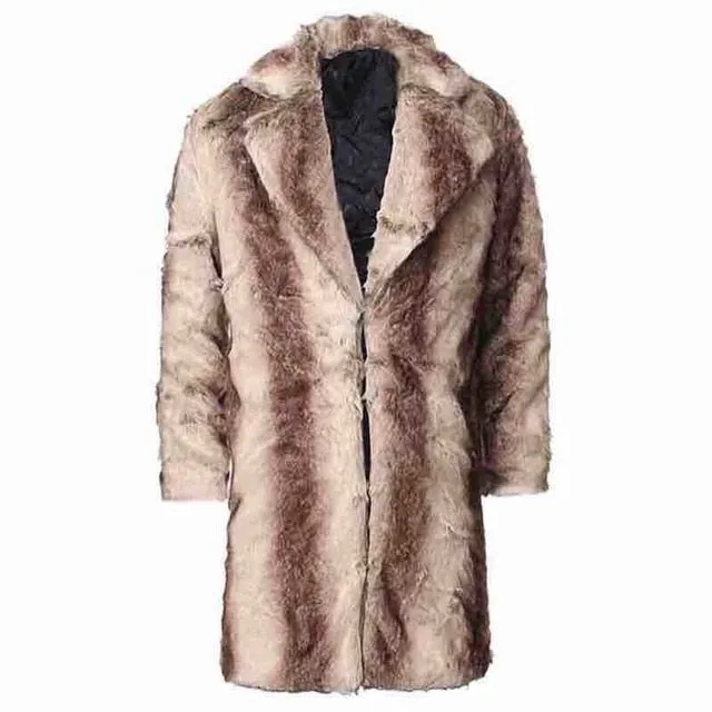Men Fur Coat Winter Faux Fur Outwear On One Sides Coat Mens Punk Parka Jackets