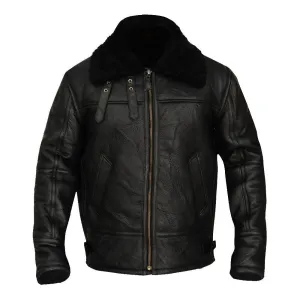 Men's B3 Aviator Bomber Sheepskin Black Jacket