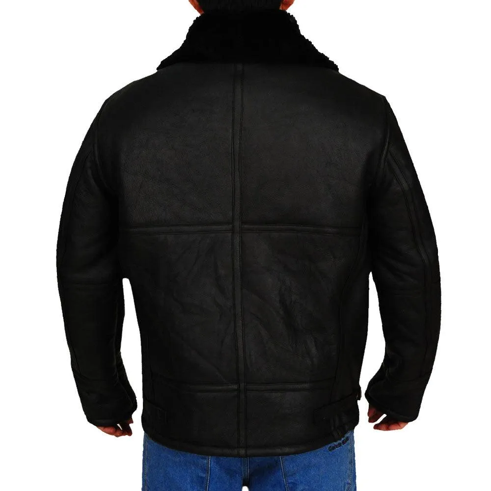 Men's B3 Aviator Bomber Sheepskin Black Jacket