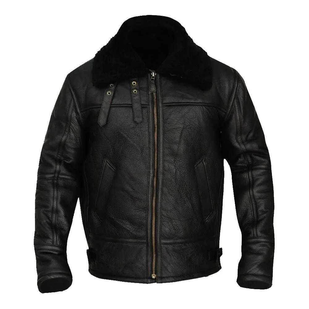 Men's B3 Aviator Bomber Sheepskin Black Jacket