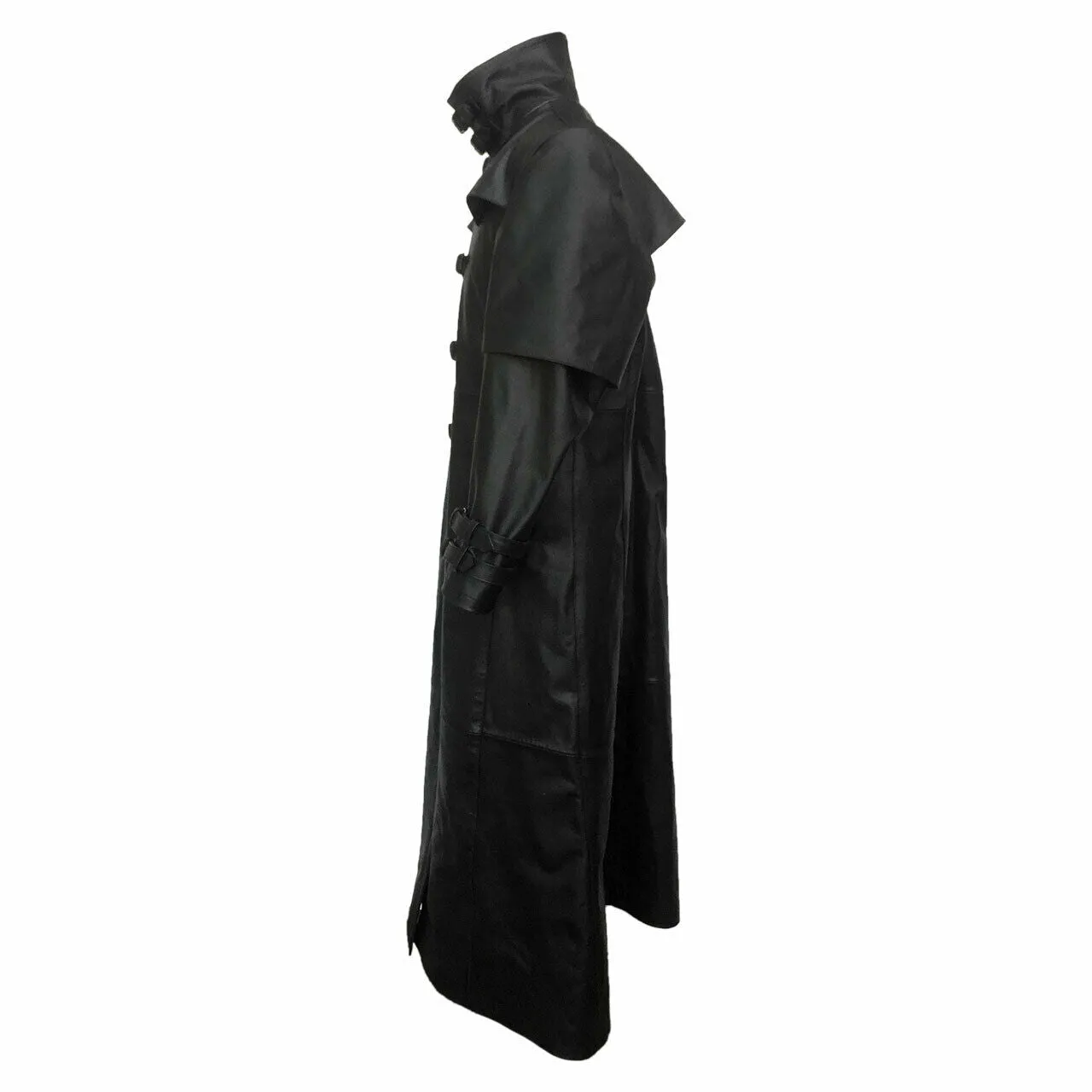 Men's Black Genuine Leather Trench Coat Steampunk Gothic