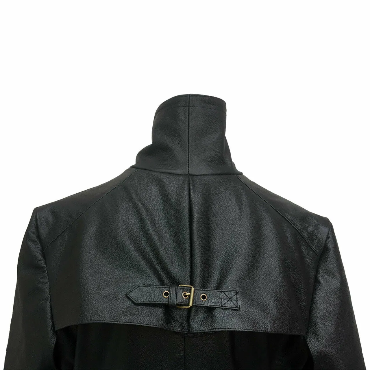 Men's Black Genuine Leather Trench Coat Steampunk Gothic