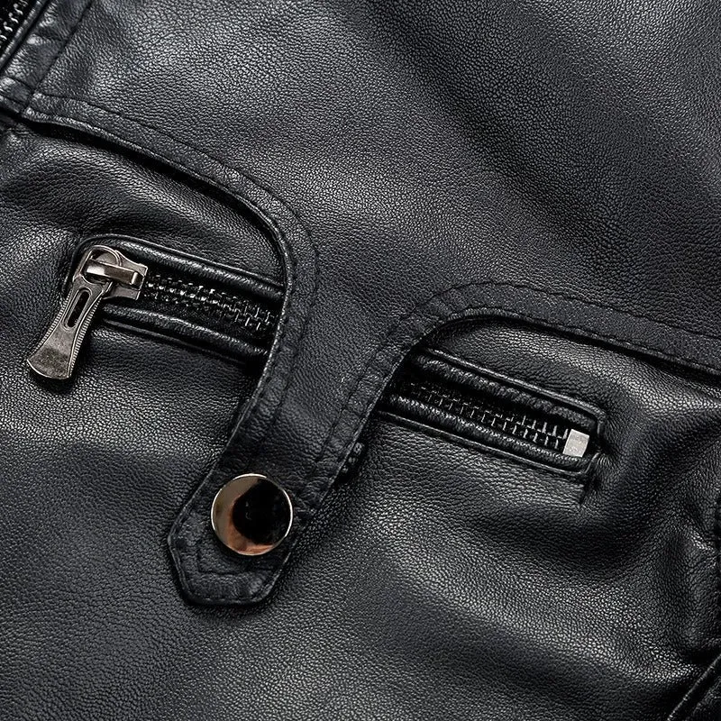 Men's Elegant Fleece Vegan Leather Jacket with Pockets | Ideal for Autumn/Winter