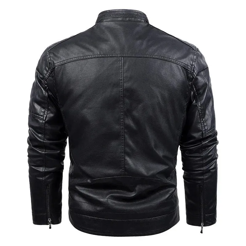 Men's Elegant Fleece Vegan Leather Jacket with Pockets | Ideal for Autumn/Winter