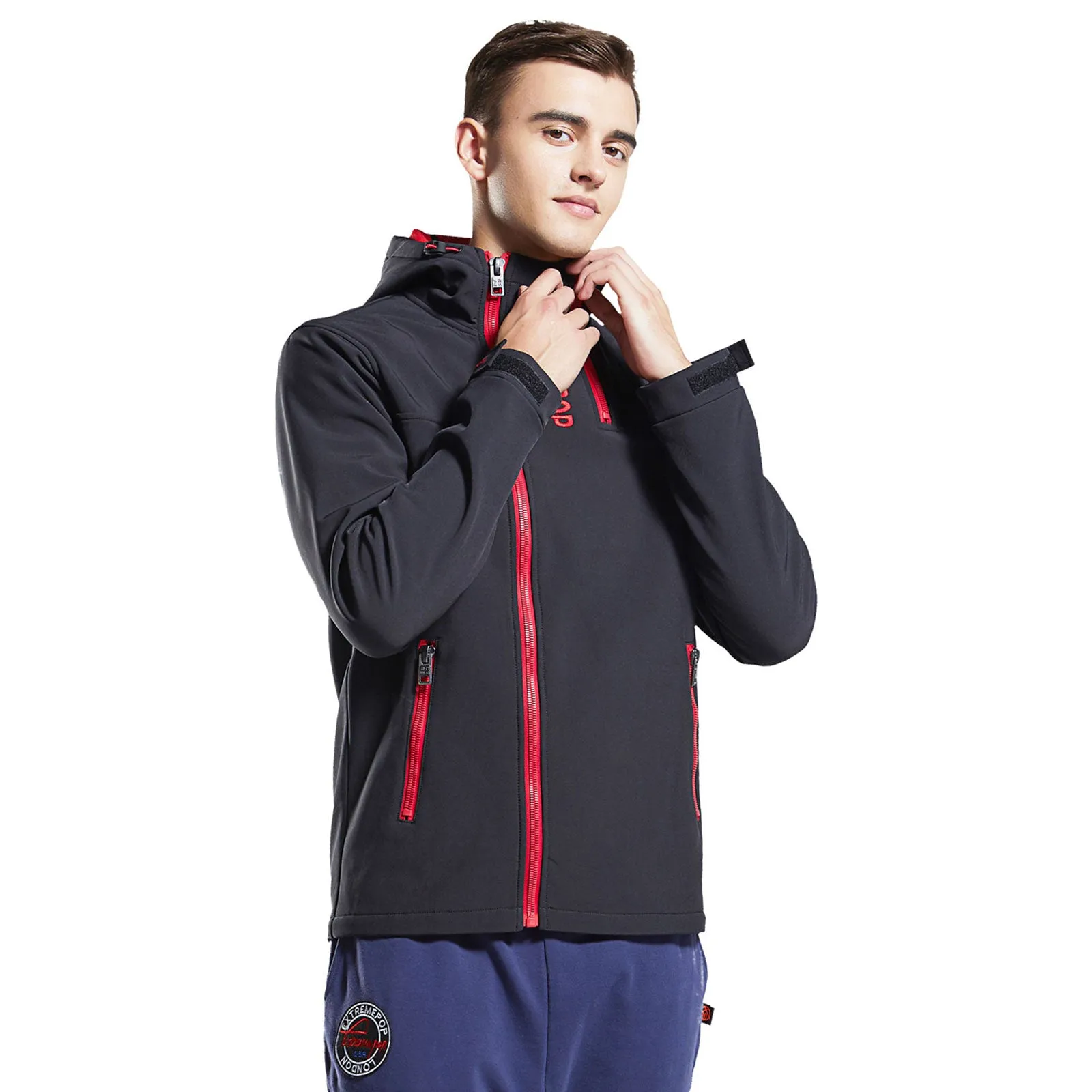 Men's Reflective Print Knit Bond Fleece Jacket size S M L XL Black Red