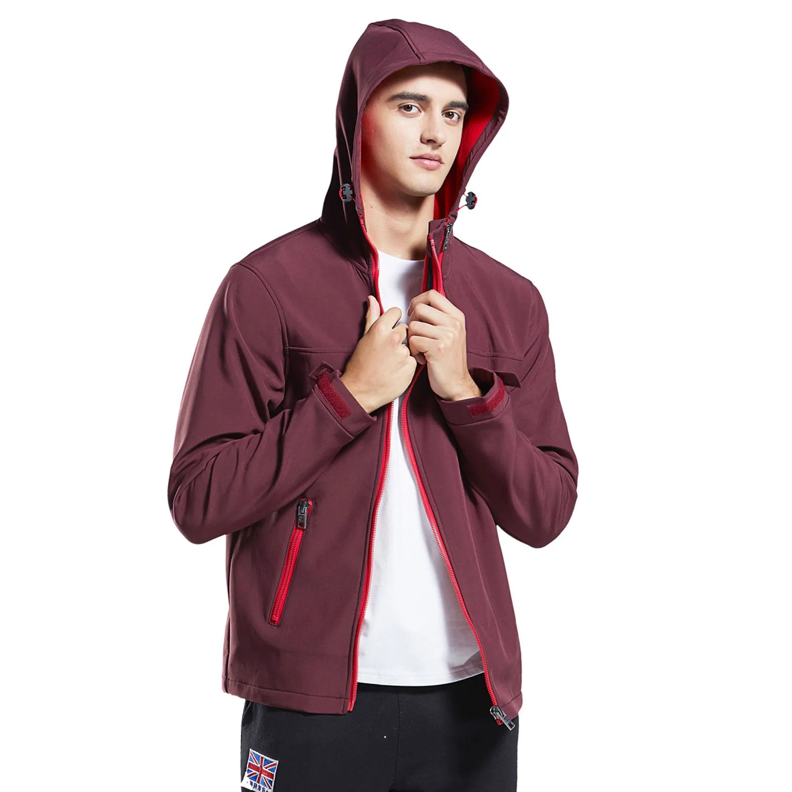 Men's Reflective Print Knit Bond Fleece Jacket size S M L XL Black Red