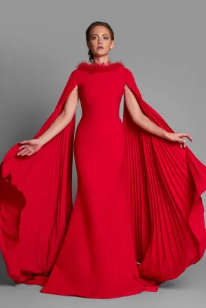 Mermaid Dress with Pleated Cape Sleeves