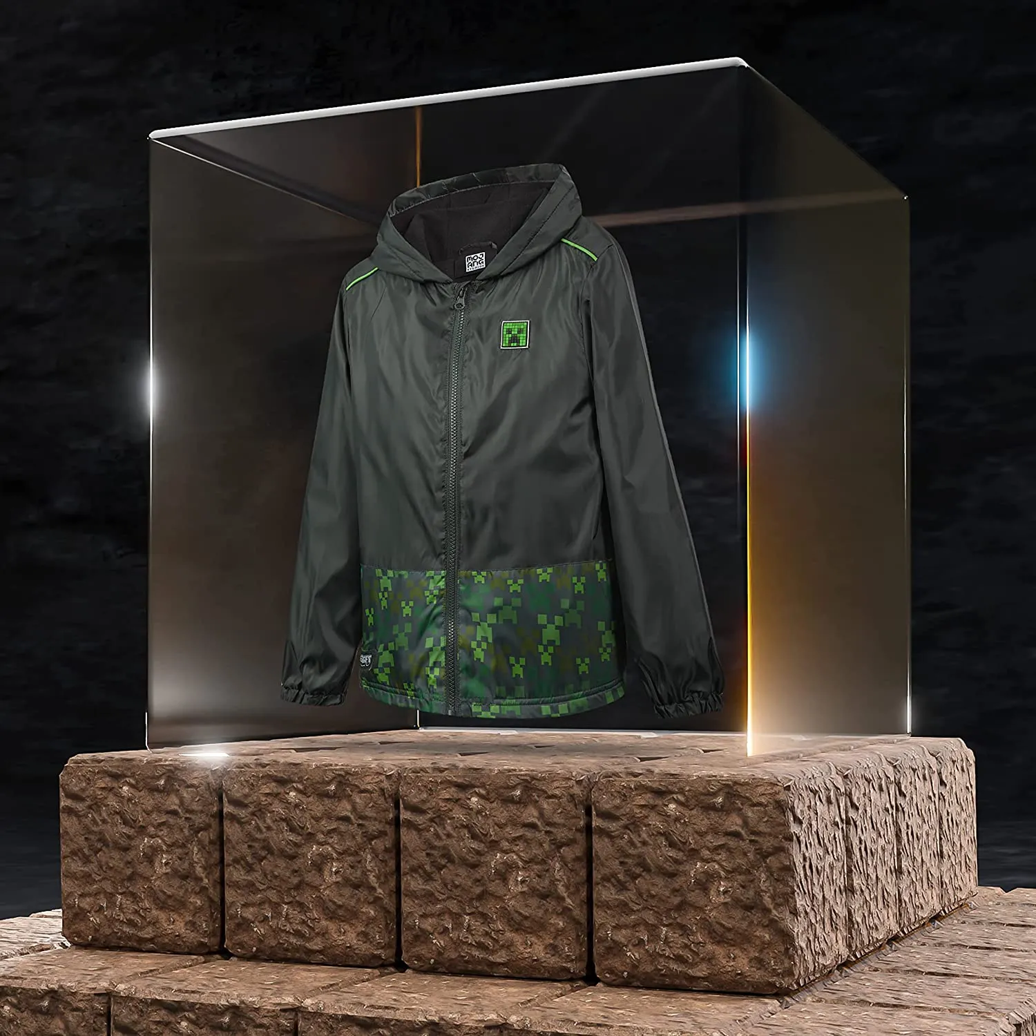 Minecraft Rain Waterproof Jacket with Warm Lining and Hood for Gamers Boys Girls