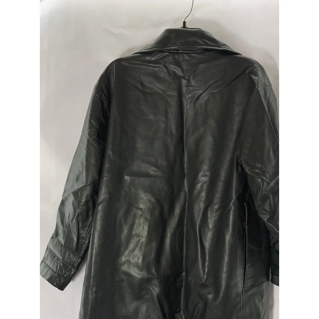 MOTEL Women's Black Faux-Leather Matrix Long Open Front Trench Coat SZ XS