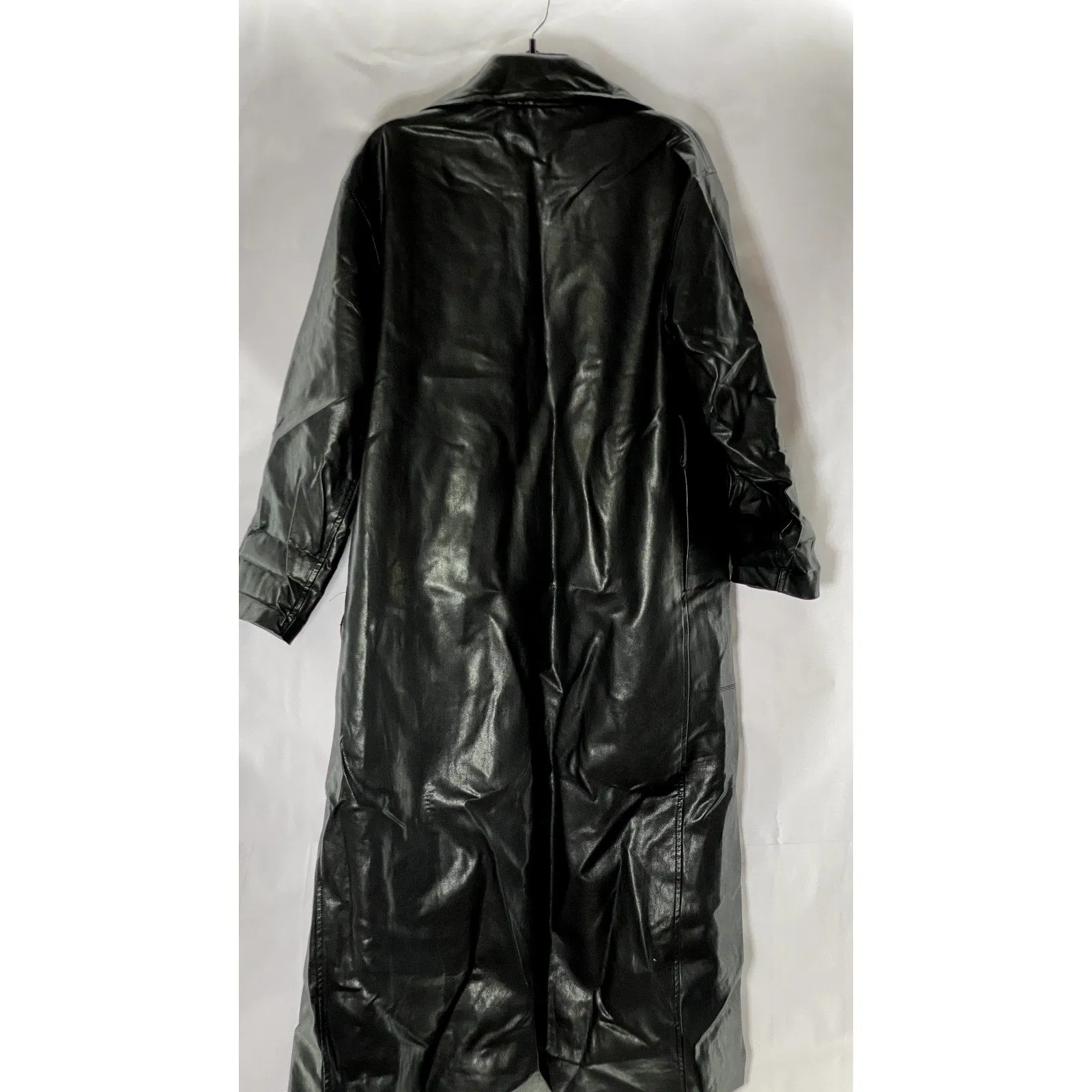 MOTEL Women's Black Faux-Leather Matrix Long Open Front Trench Coat SZ XS
