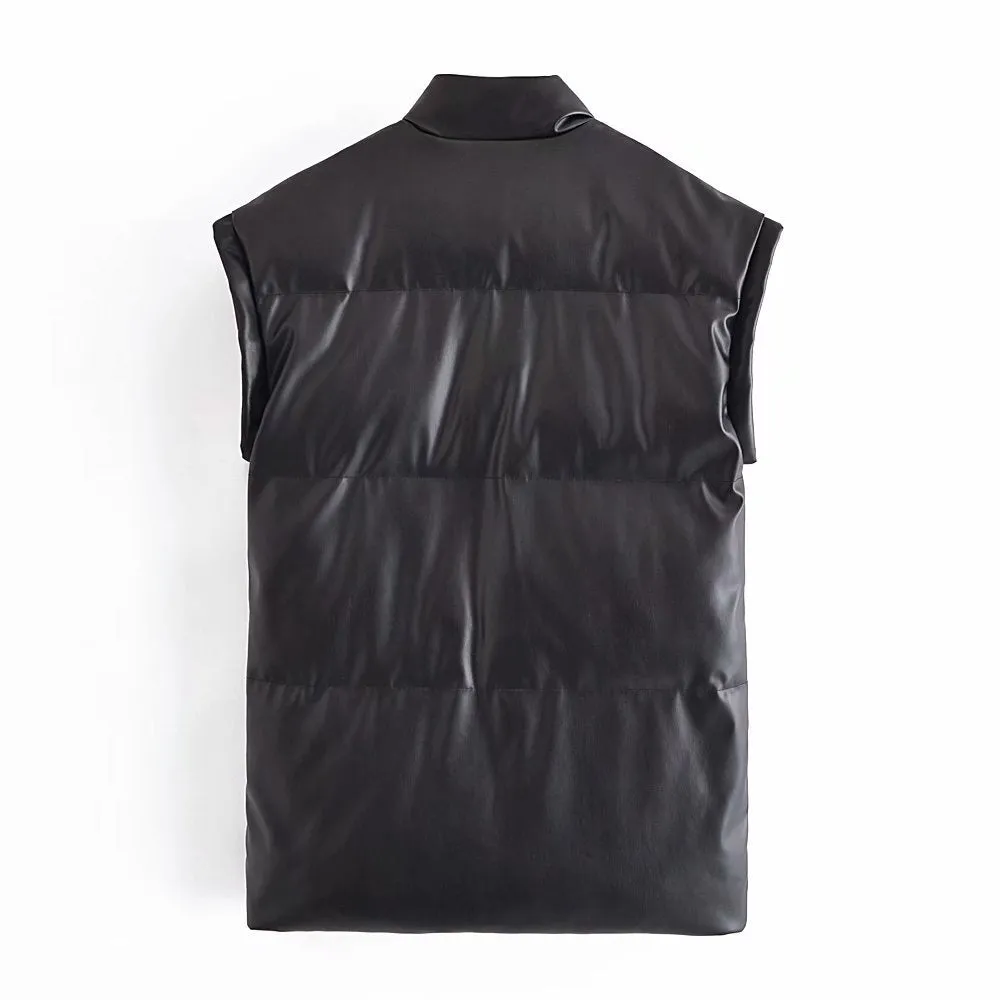 New Long Zipper Faux  Leather Jakcet Gilet