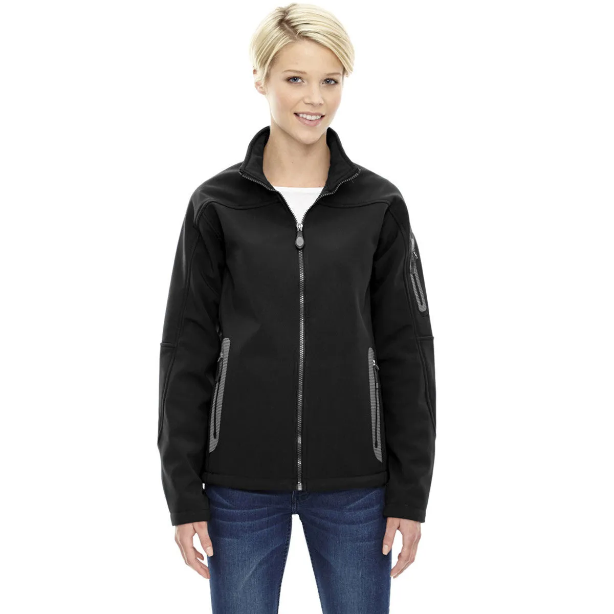 North End Women's' Black Three-Layer Fleece Bonded Soft Shell Technical Jacket