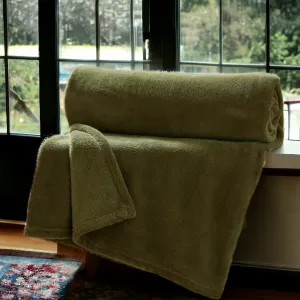 Olive Green Soft Fleece Throw 130 X 170cm