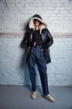 PATENT LEATHER WHITE FUR PARKA