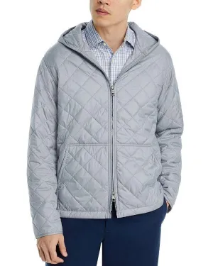 Peter Millar Mens Regular fit Quilted Full Zip Hooded Coat XL Light Grey Solid