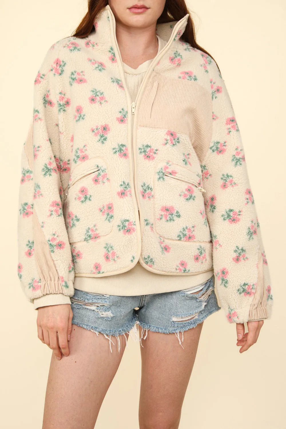 Pink Flower Fleece Jacket