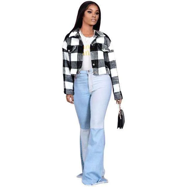 Plaid Cropped Fleece Jacket