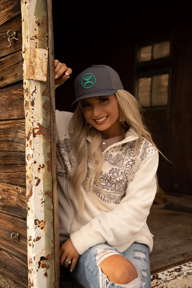 "Ladies Tech Fleece Jacket" White/Grey Bandana Pattern