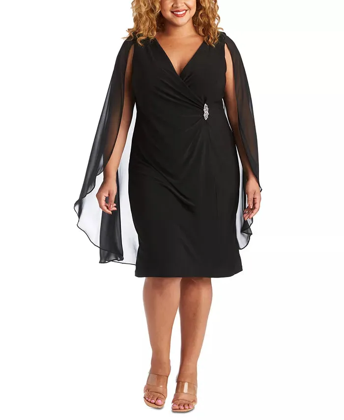 R & M Richards Plus Size Embellished Chiffon-Cape Dress