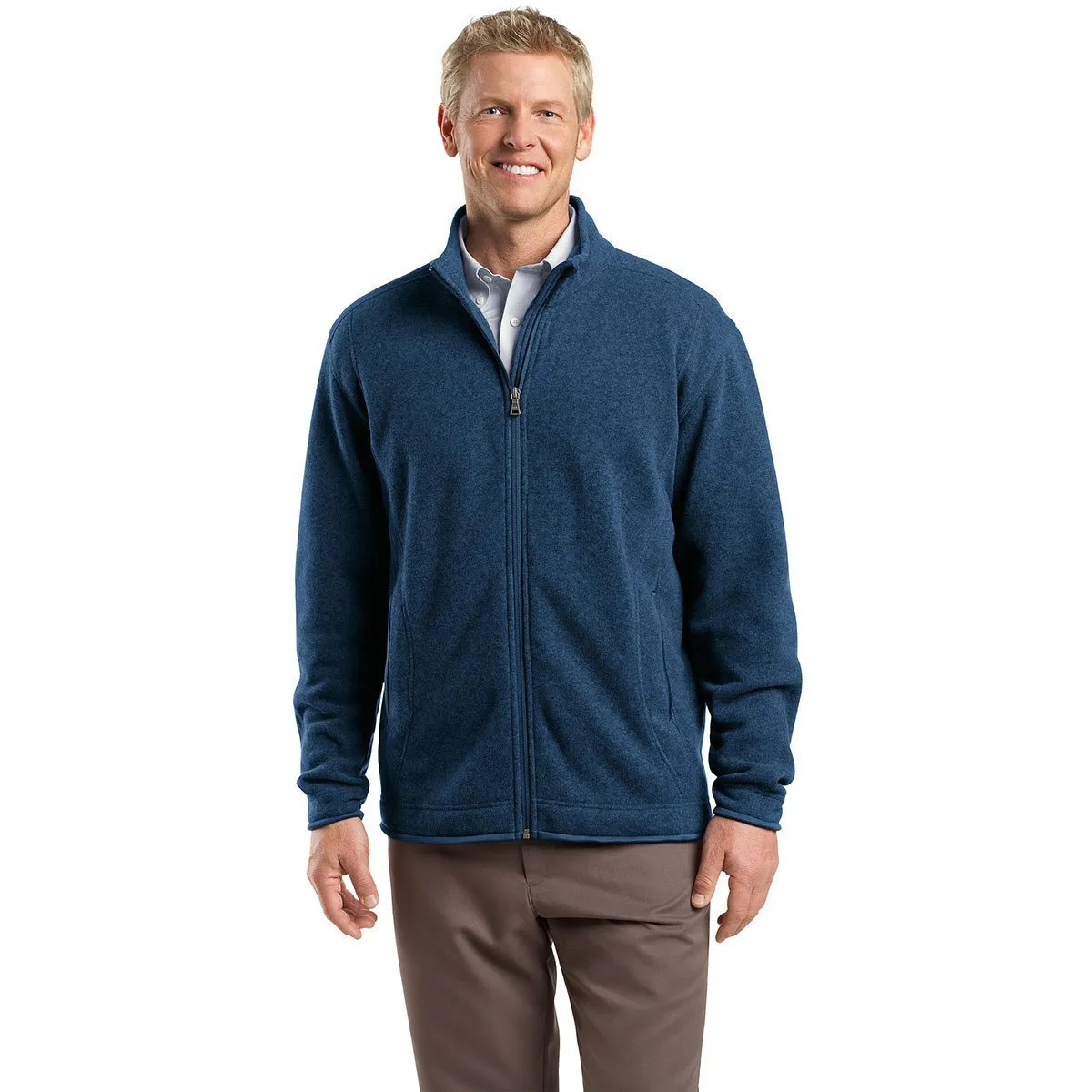 Red House Men's Navy Heather Sweater Fleece Full-Zip Jacket