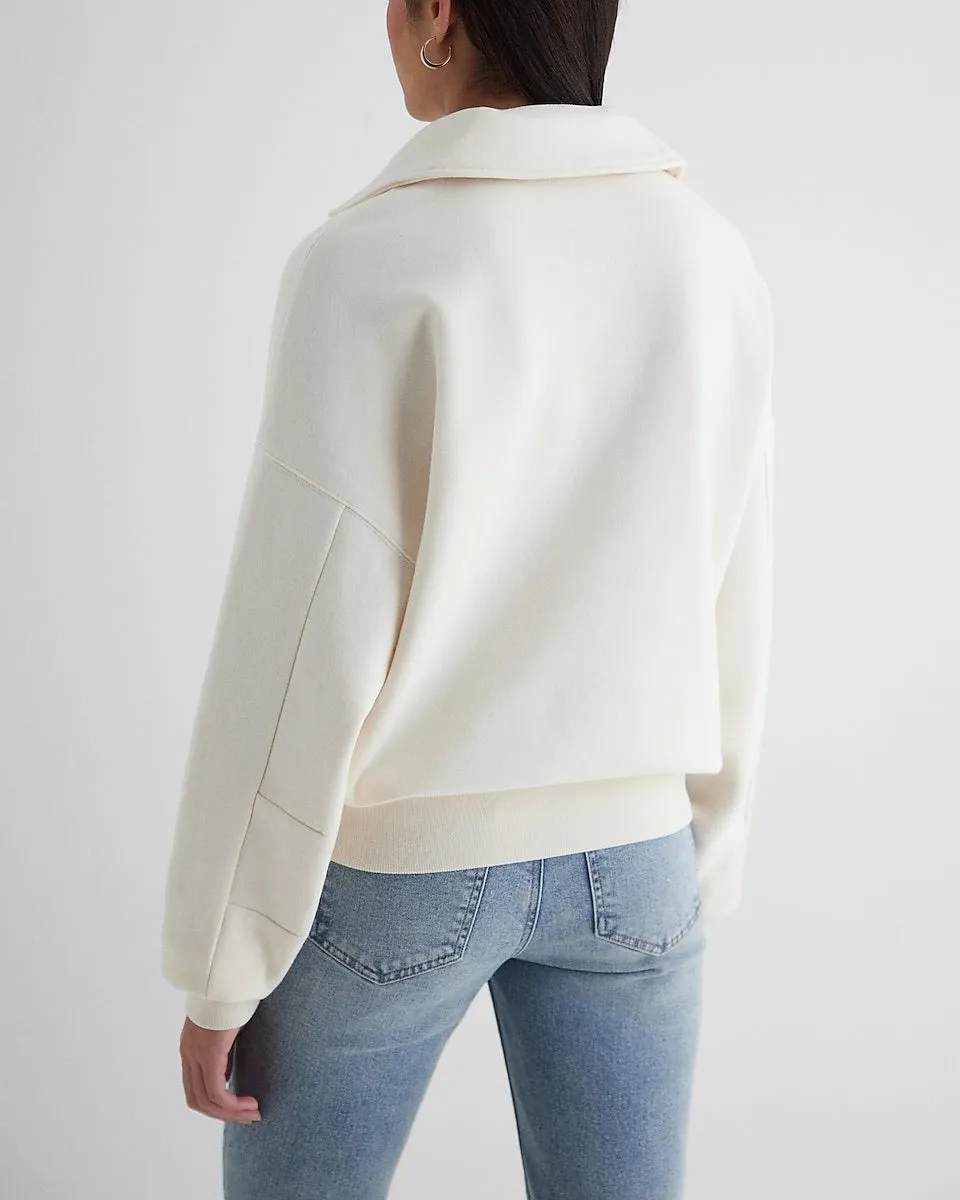 Relaxed V-Neck Banded Bottom Polo Sweatershirt in Swan