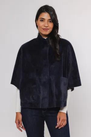 Rino & Pelle Faux Fur Cape | Navy / Black