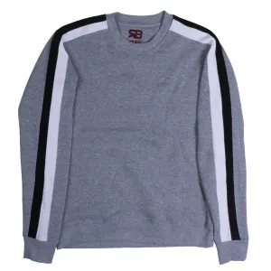ROYAL BLUE DUAL STRIPE FLEECE CREWNECK PULL OVER HEATHER GRAY/WHITE/BLACK - 4523