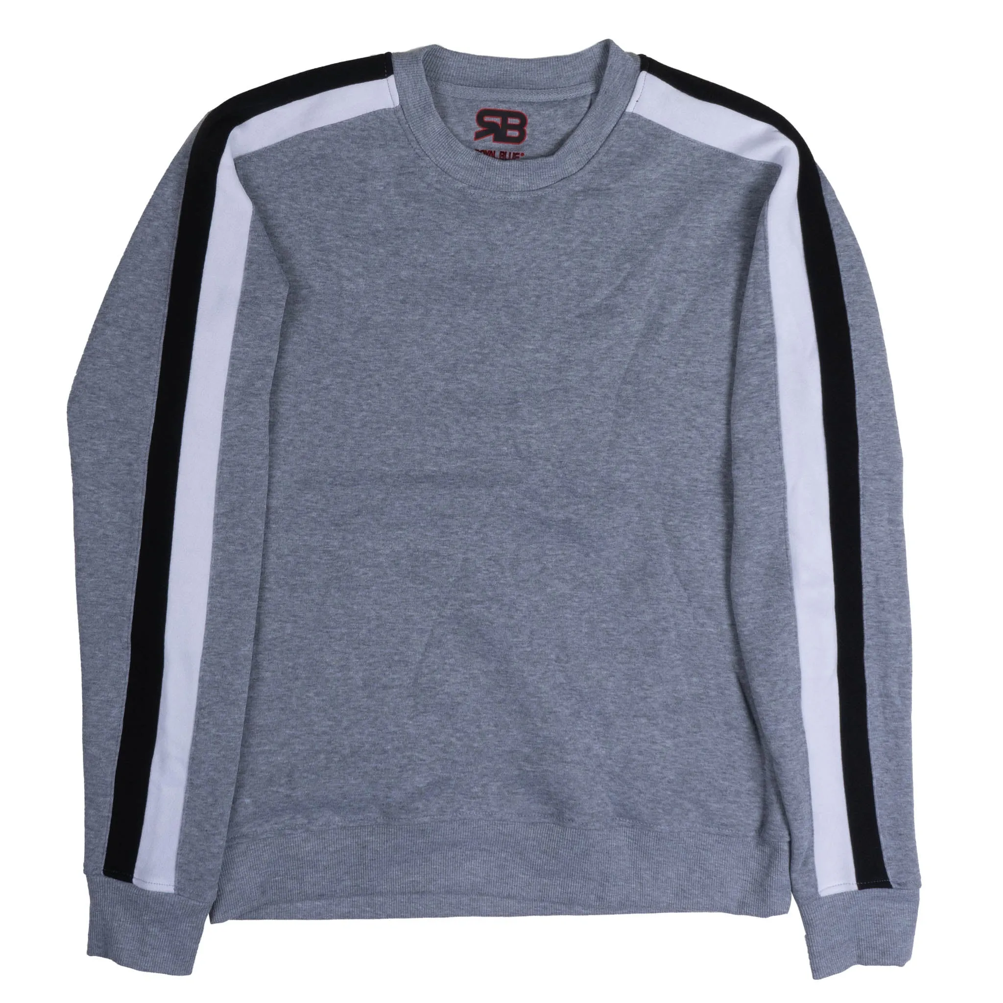 ROYAL BLUE DUAL STRIPE FLEECE CREWNECK PULL OVER HEATHER GRAY/WHITE/BLACK - 4523