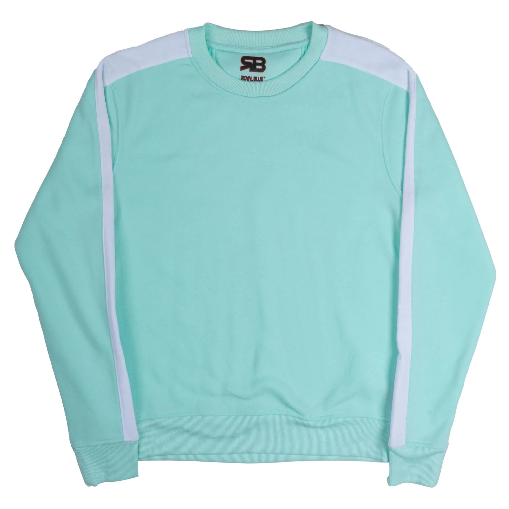 ROYAL BLUE SINGLE STRIPE FLEECE CREWNECK PULL OVER HEATHER BROOK GREEN/WHITE  - 4513