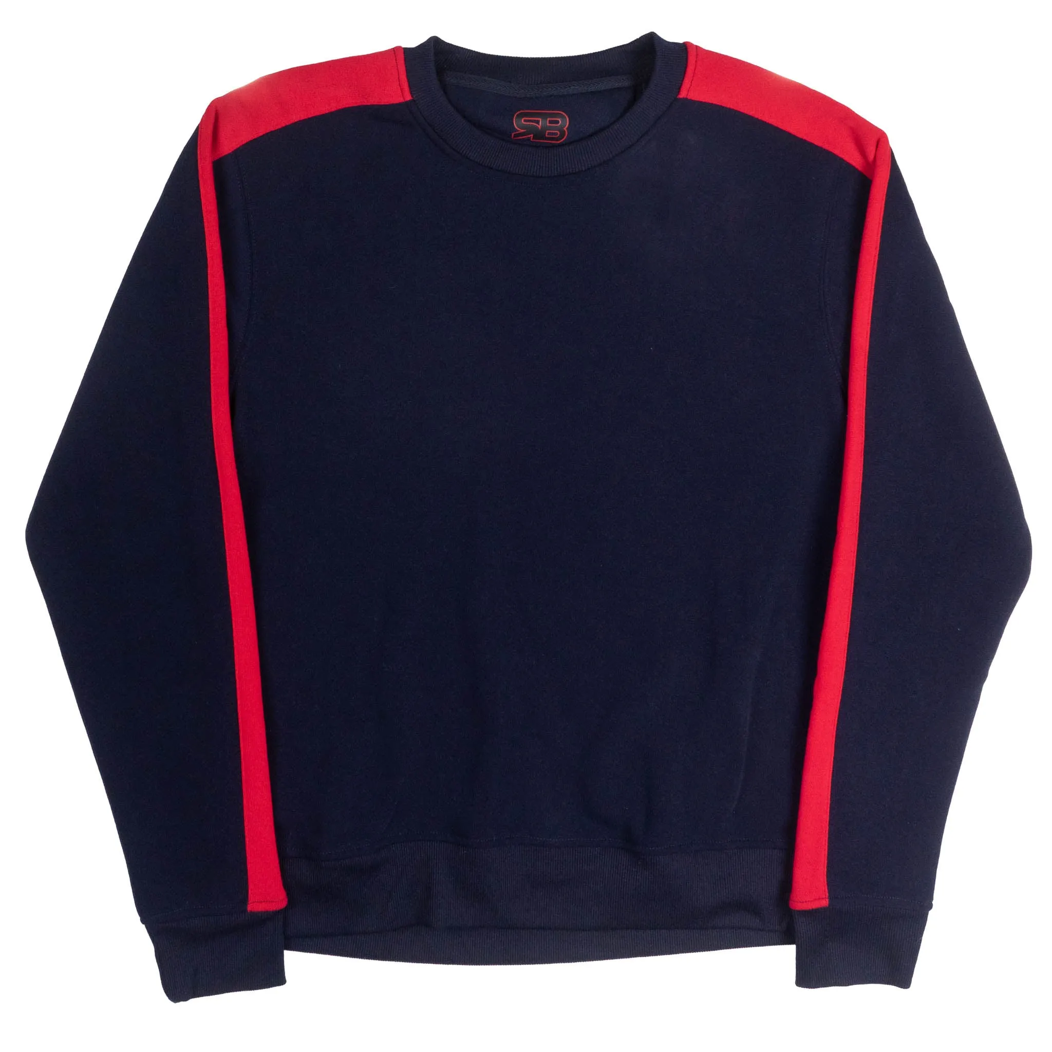 ROYAL BLUE SINGLE STRIPE FLEECE CREWNECK PULL OVER HEATHER NAVY/RED  - 4513