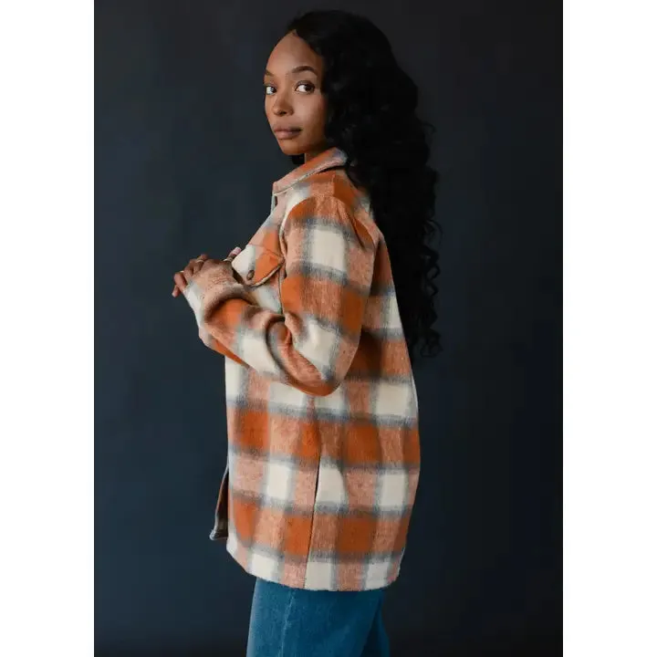 Rust, Grey & Tan Plaid Flannel Jacket